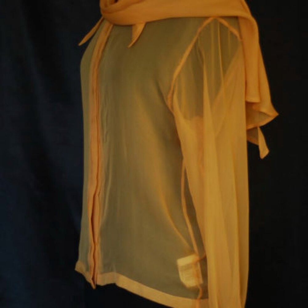 Claude Montana 1990's Gold Silk Chiffon Blouse With Front Tie - Italy - Picture 2 of 5